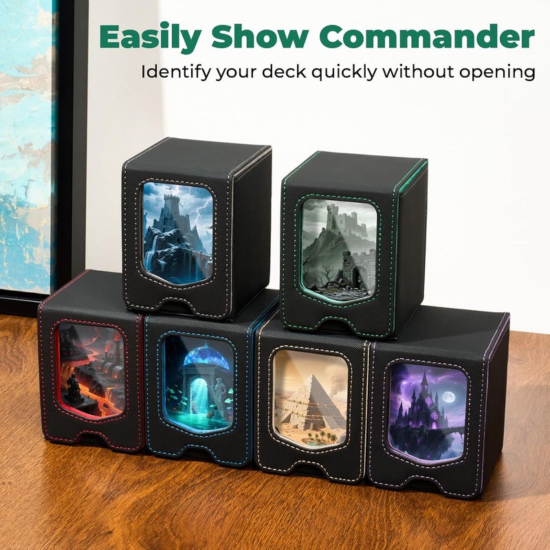 Fabmaker Deck Box Compatible with MTG Commander, (patent Pending) Magnetic Trading Card Storage Box with Commander, Fits 100 Double-Sleeved Cards, Card Box Compatible with Magic the Gathering, Beige - Image 2